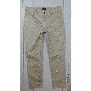 NYDJ Khaki Pants Womens Size 8 Tan Beige Dragonfly Print Straight Leg Ankle